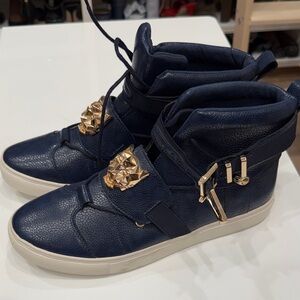 Faranzi- Navy High-Top Sneakers with Gold Accents